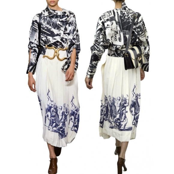 CÉLINE ETCHING PRINT SILK MIDI PLEATED WRAP SKIRT SIZE 40 BY PHOEBE PHILO - Picture 8 of 11